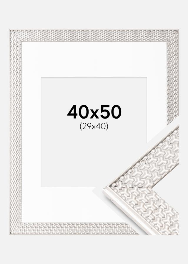 Cadre Grace Argent 40x50 cm - Passe-partout Blanc 30x41 cm