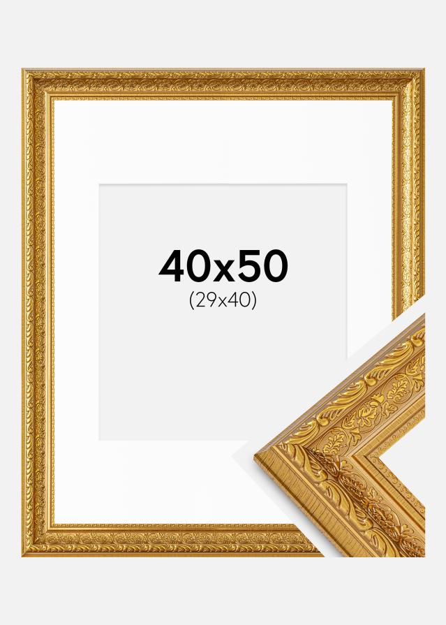 Cadre Ornate Or 40x50 cm - Passe-partout Blanc 30x41 cm