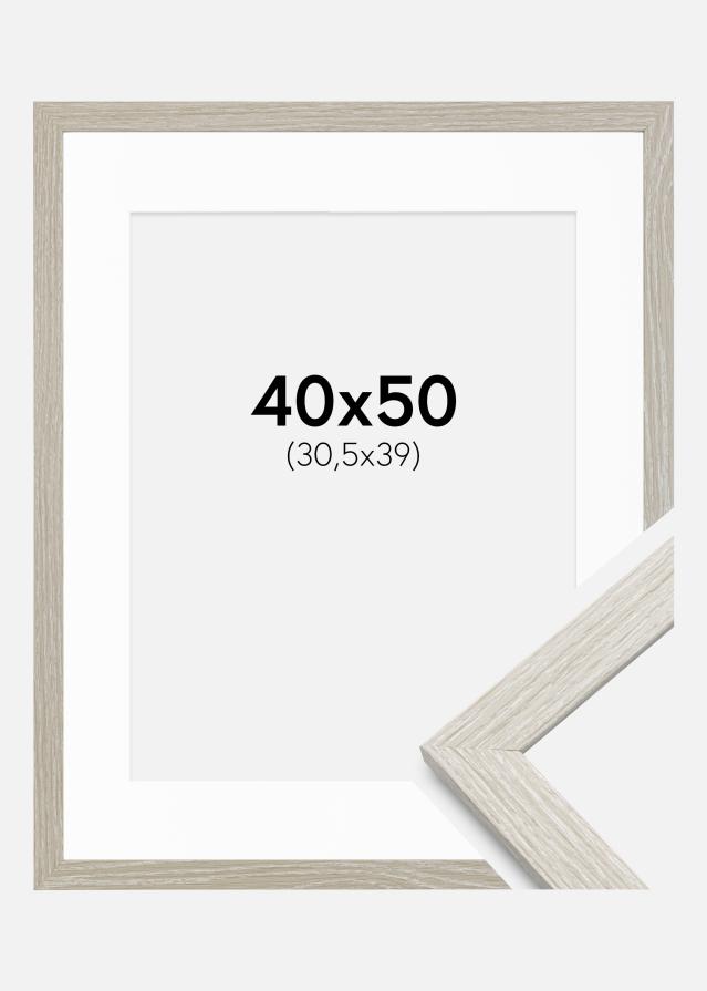 Cadre Stilren Chêne Gris Clair 40x50 cm - Passe-partout Blanc 31,5x40 cm