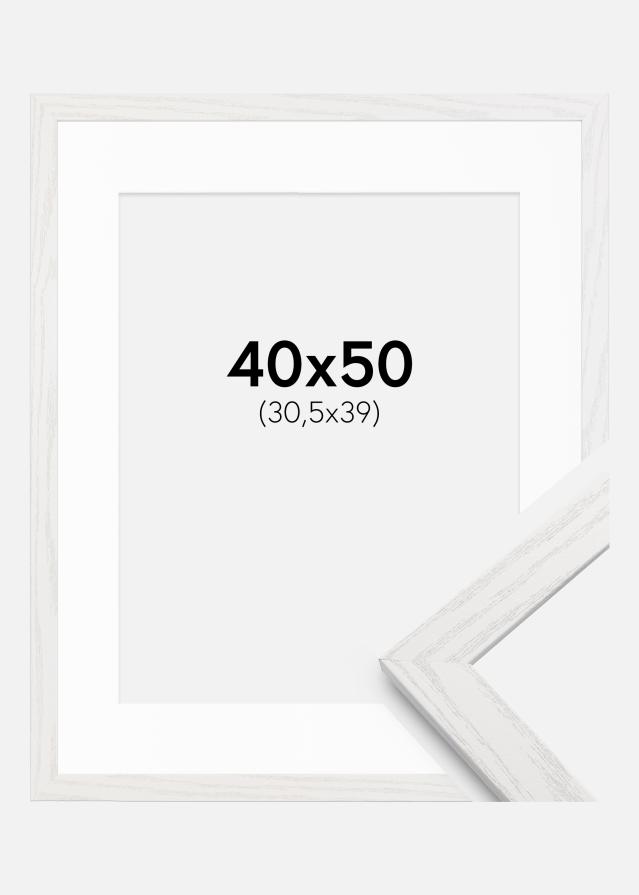 Cadre Stilren Chêne Blanc 40x50 cm - Passe-partout Blanc 31,5x40 cm