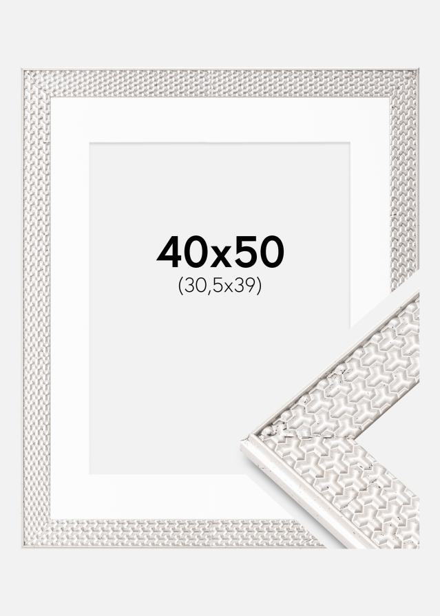 Cadre Grace Argent 40x50 cm - Passe-partout Blanc 31,5x40 cm