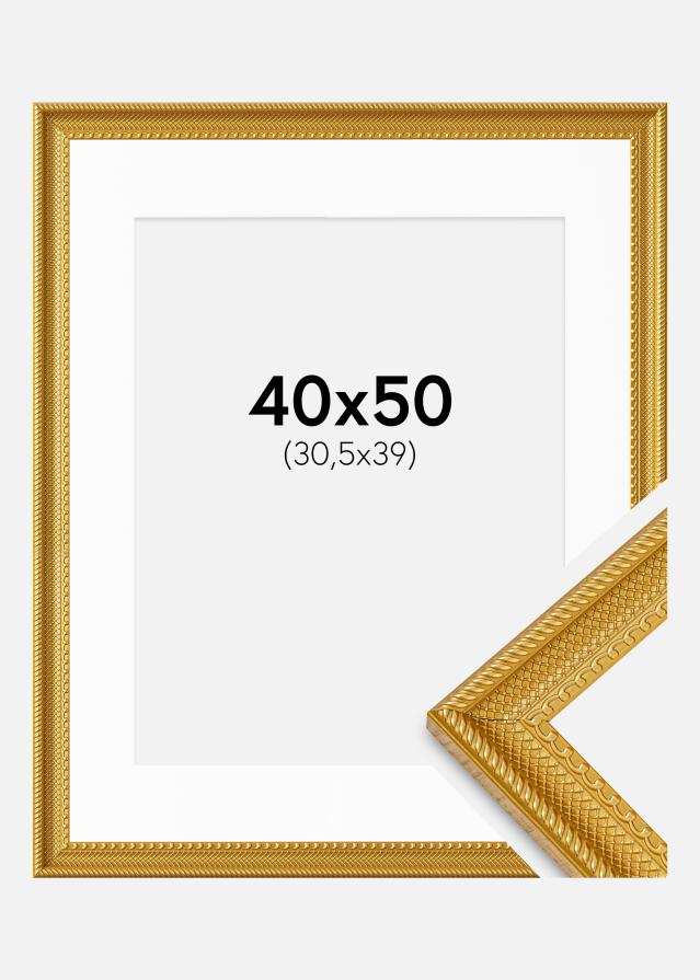 Cadre Lattice Or 40x50 cm - Passe-partout Blanc 31,5x40 cm