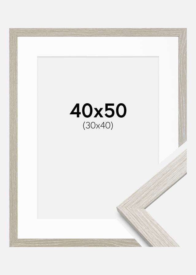 Cadre Stilren Chêne Gris Clair 40x50 cm - Passe-partout Blanc 31x41 cm