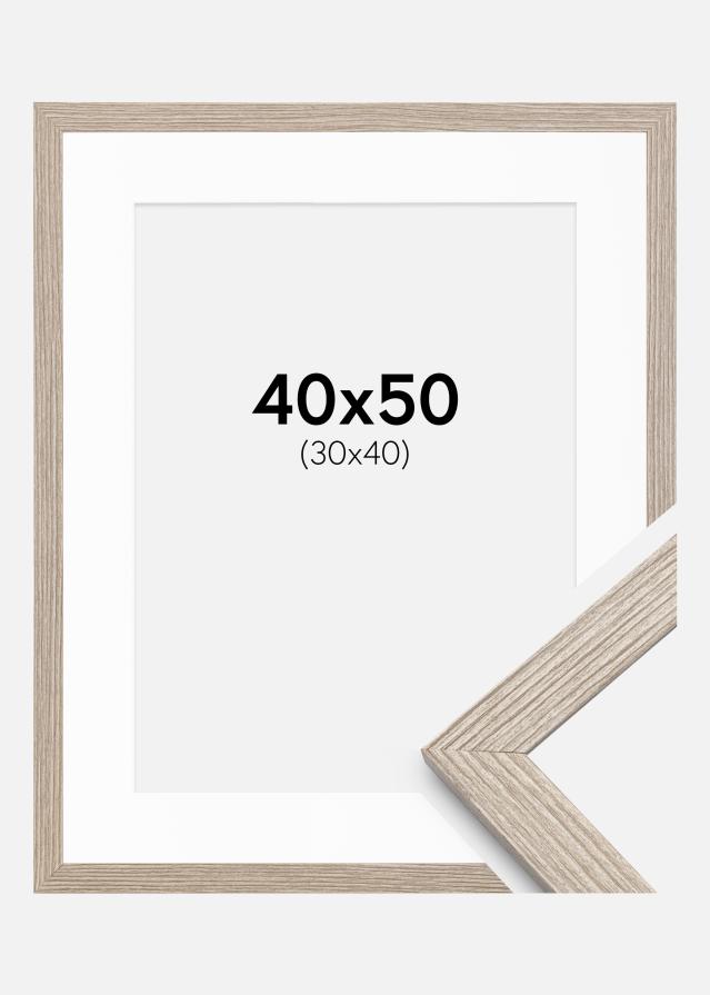 Cadre Stilren Chêne Greige 40x50 cm - Passe-partout Blanc 31x41 cm