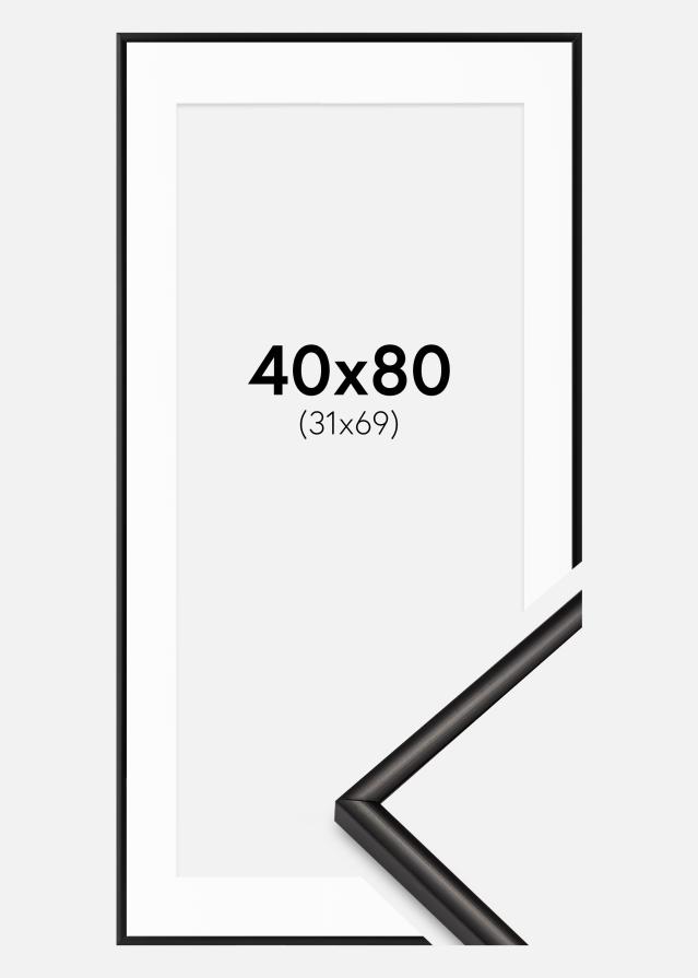 Cadre Scandi Mat Noir 40x80 cm - Passe-partout Blanc 32x70 cm