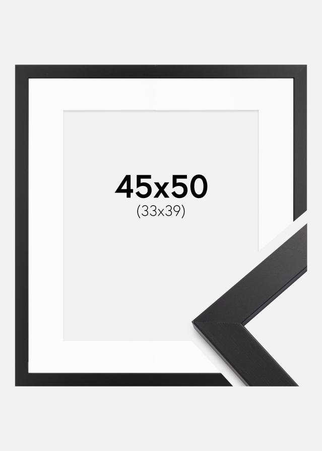 Cadre noir bois 45x50 cm - Passe-partout Blanc 34x40 cm