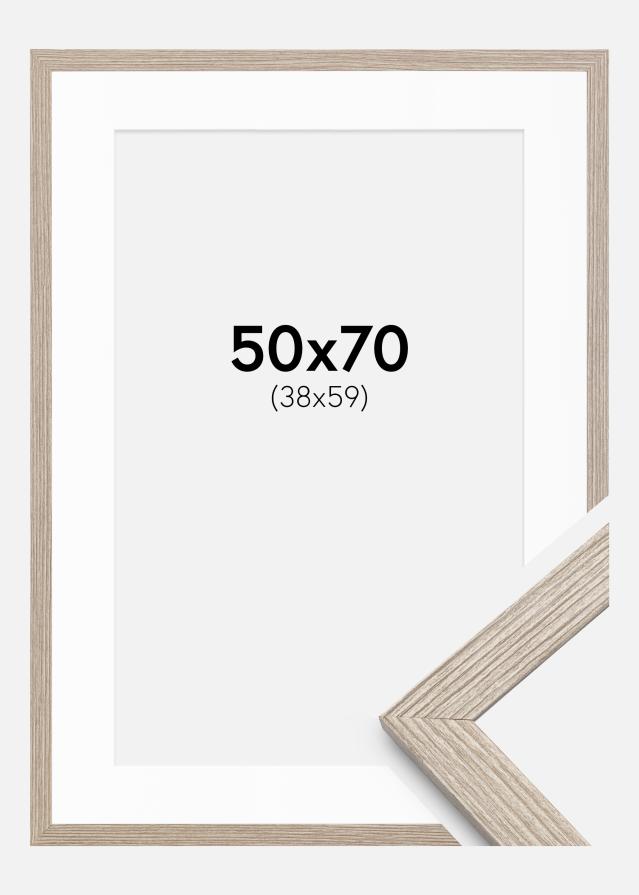 Cadre Stilren Chêne Greige 50x70 cm - Passe-partout Blanc 39x60 cm