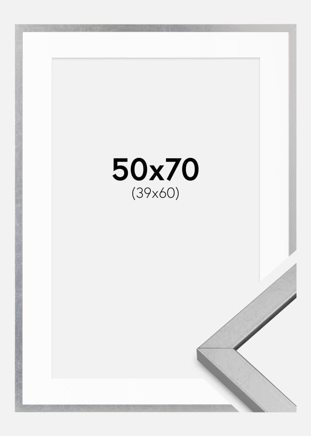Cadre Minerva Argent 50x70 cm - Passe-partout Blanc 40x61 cm