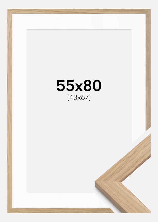 Cadre chêne bois 55x80 cm - Passe-partout Blanc 44x68 cm