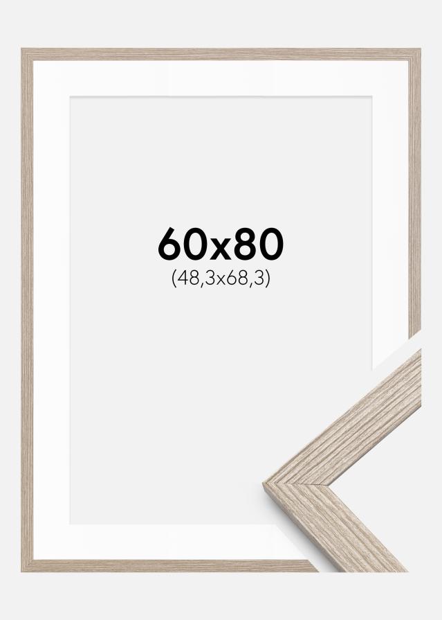 Cadre Stilren Chêne Greige 60x80 cm - Passe-partout Blanc 49,3x69,3 cm