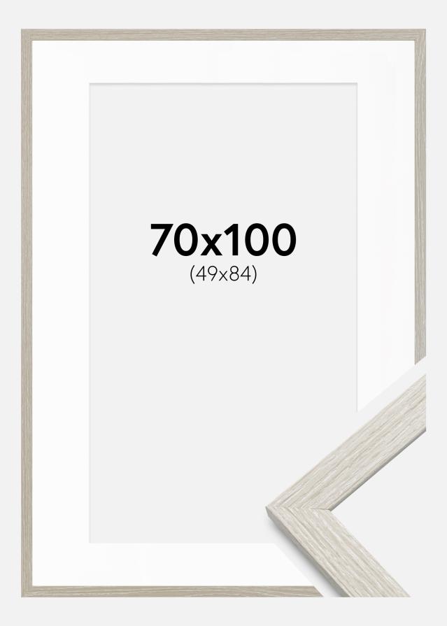 Cadre Stilren Chêne Gris Clair 70x100 cm - Passe-partout Blanc 50x85 cm