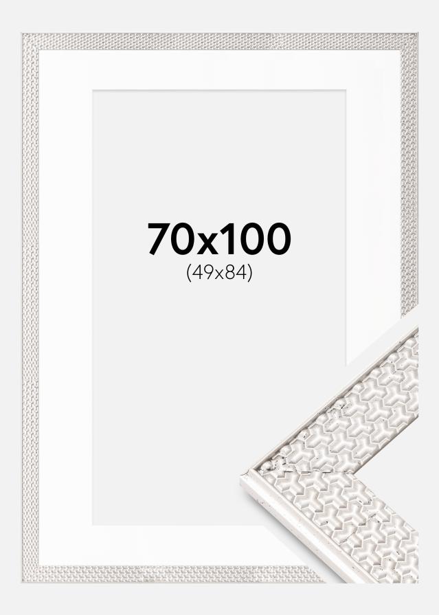 Cadre Grace Argent 70x100 cm - Passe-partout Blanc 50x85 cm
