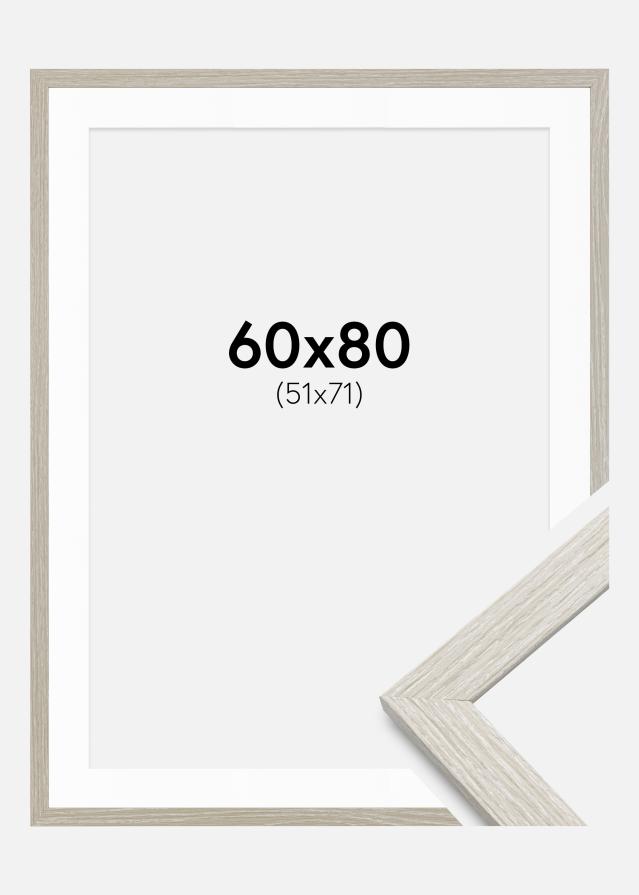 Cadre Stilren Chêne Gris Clair 60x80 cm - Passe-partout Blanc 52x72 cm