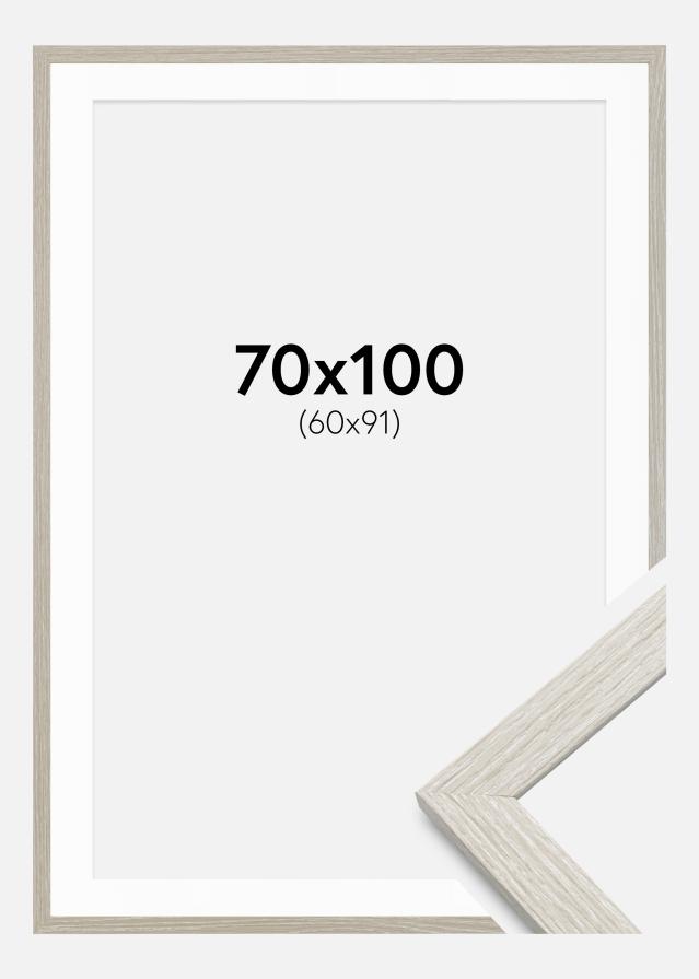 Cadre Stilren Chêne Gris Clair 70x100 cm - Passe-partout Blanc 61x92 cm