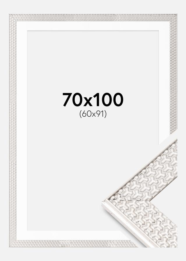 Cadre Grace Argent 70x100 cm - Passe-partout Blanc 61x92 cm