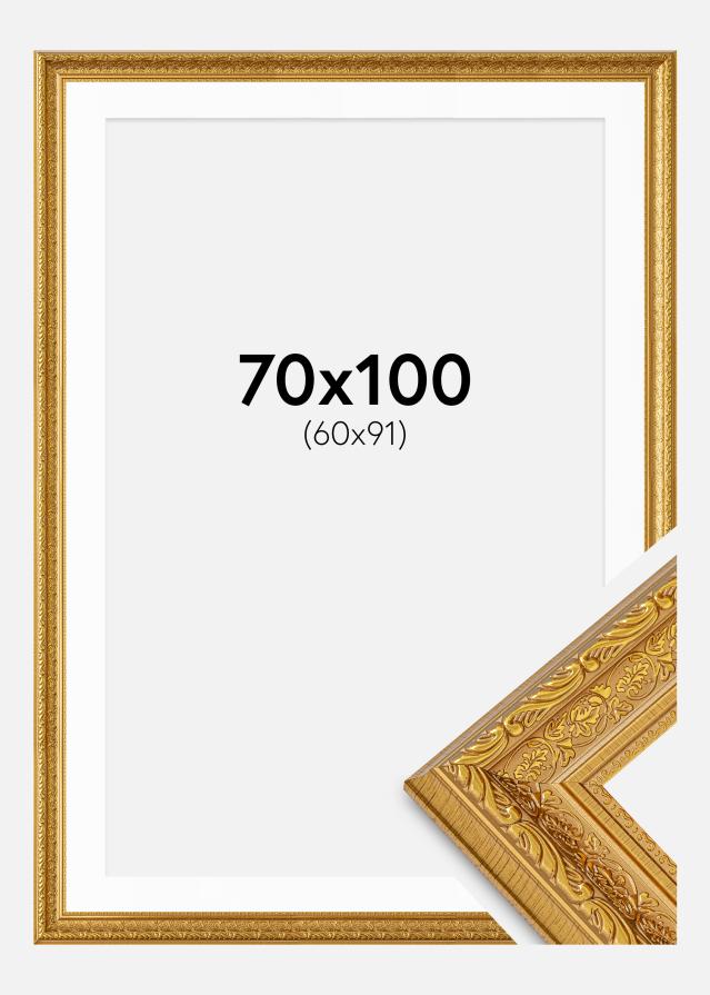 Cadre Ornate Or 70x100 cm - Passe-partout Blanc 61x92 cm