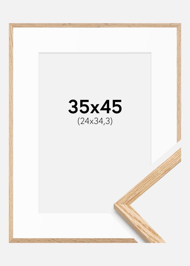 Cadre Mince Chêne 35x45 cm - Passe-partout Blanc B4 250x353 mm