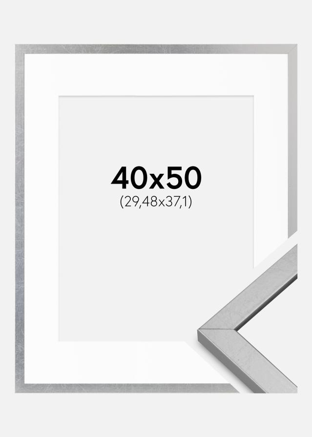 Cadre Minerva Argent 40x50 cm - Passe-partout Blanc 12x15 inches