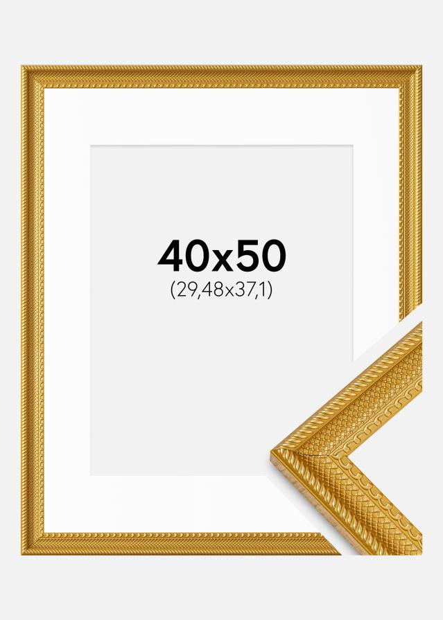 Cadre Lattice Or 40x50 cm - Passe-partout Blanc 12x15 inches