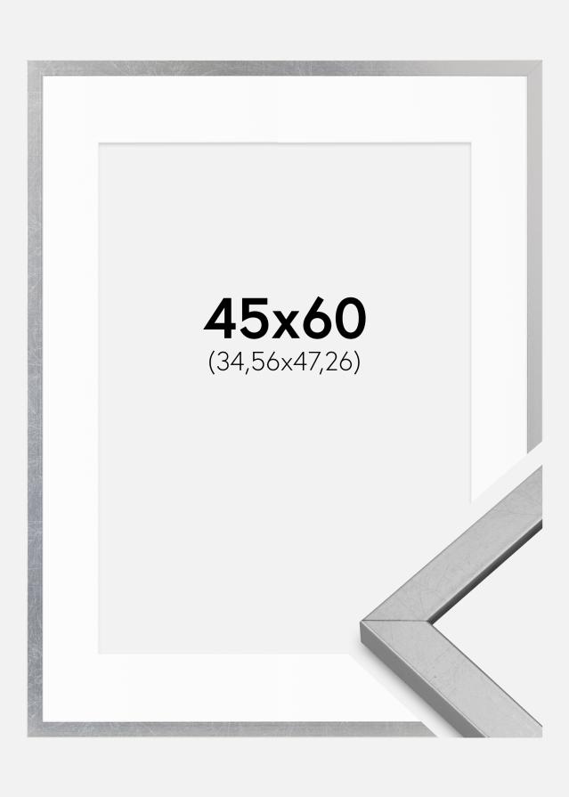 Cadre Minerva Argent 45x60 cm - Passe-partout Blanc 14x19 inches