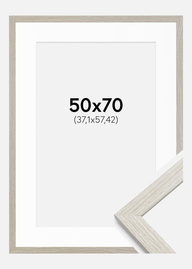 Cadre Stilren Chêne Gris Clair 50x70 cm - Passe-partout Blanc 15x23 inches