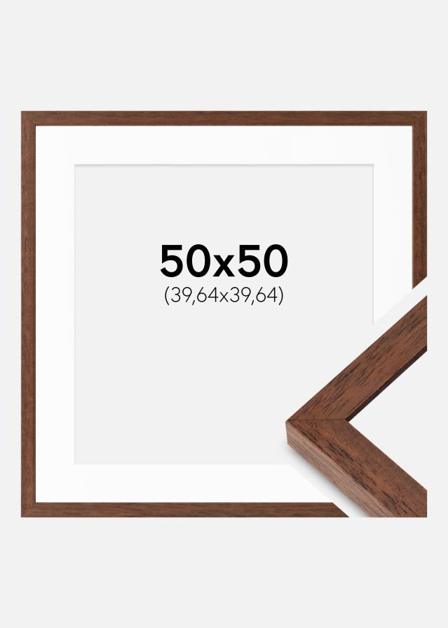 Cadre Hermes Teak 50x50 cm - Passe-partout Blanc 16x16 inches