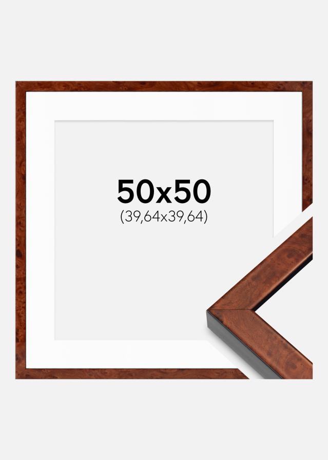 Cadre Hermes Noyer 50x50 cm - Passe-partout Blanc 16x16 inches