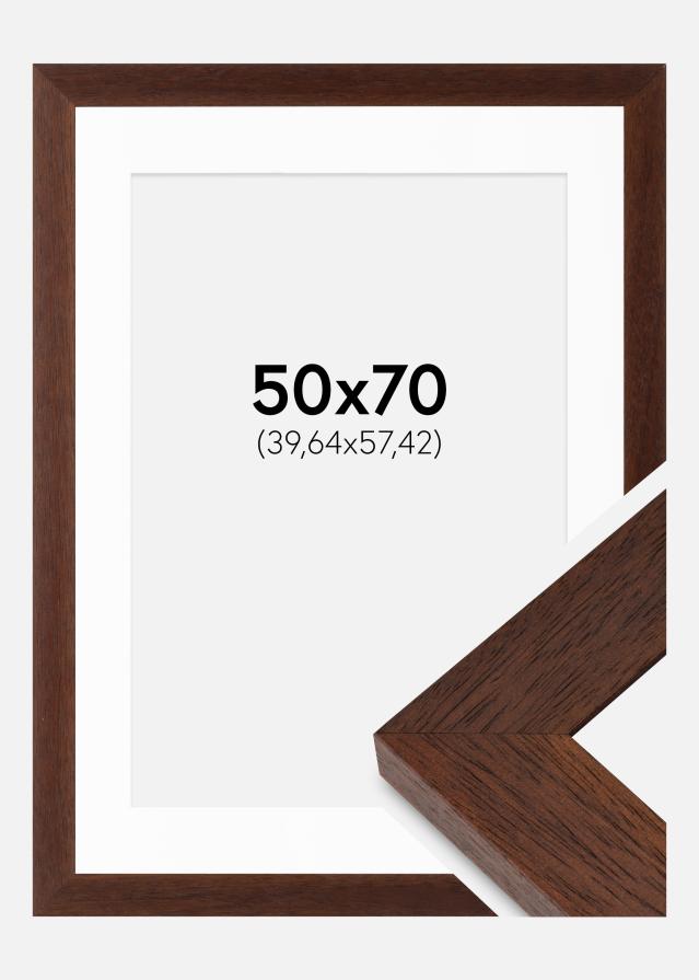 Cadre Juno Teak 50x70 cm - Passe-partout Blanc 16x23 inches