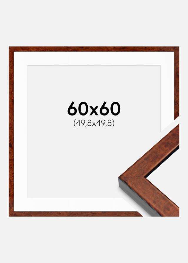 Cadre Hermes noyer 60x60 cm - Passe-partout Blanc 20x20 inches