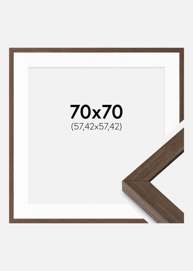 Cadre Hermes Noyer 70x70 cm - Passe-partout Blanc 23x23 inches