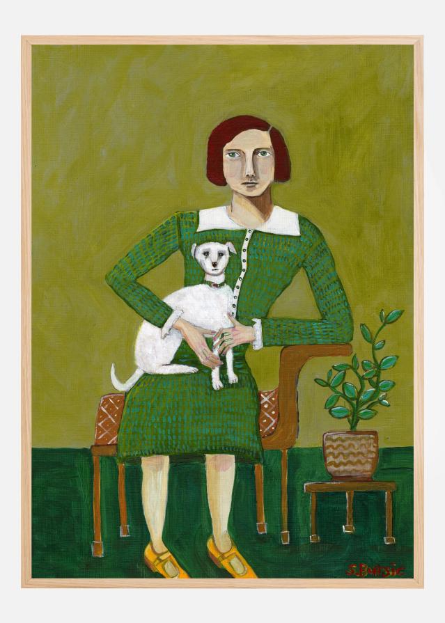Vintage Lady with her white dog Poster