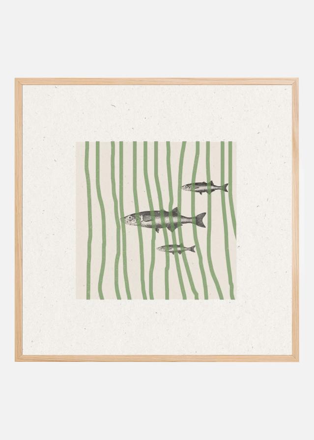 Fish in Striped Waves Poster