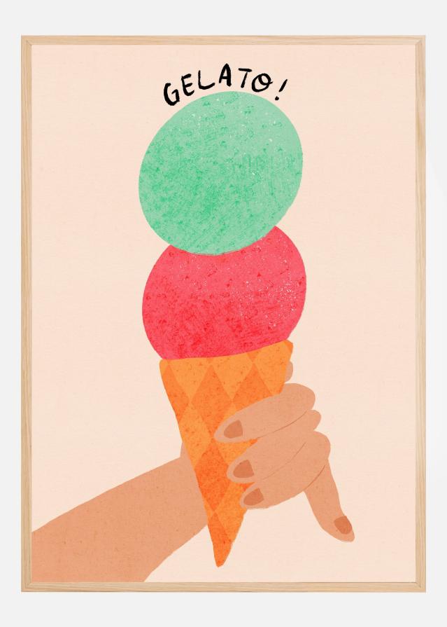 Gelato Strawberry and Mint Italy Ice Cream Typography Poster