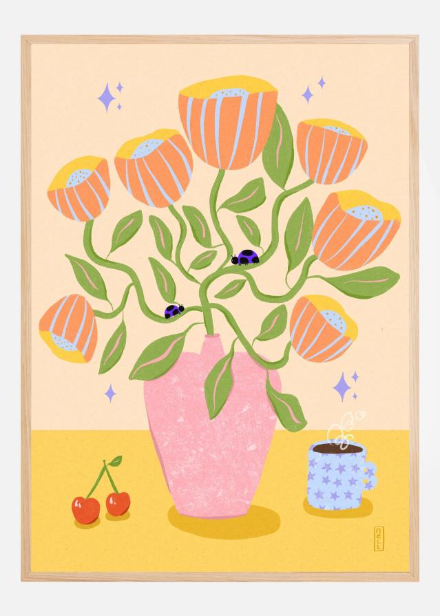 Retro Bell Flowers in a Vase Poster
