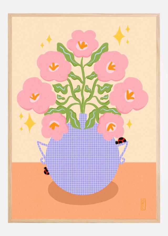Pink Retro Flowers in a Vase Poster