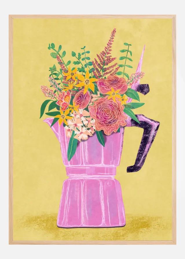 Espresso Maker with Flowers Poster