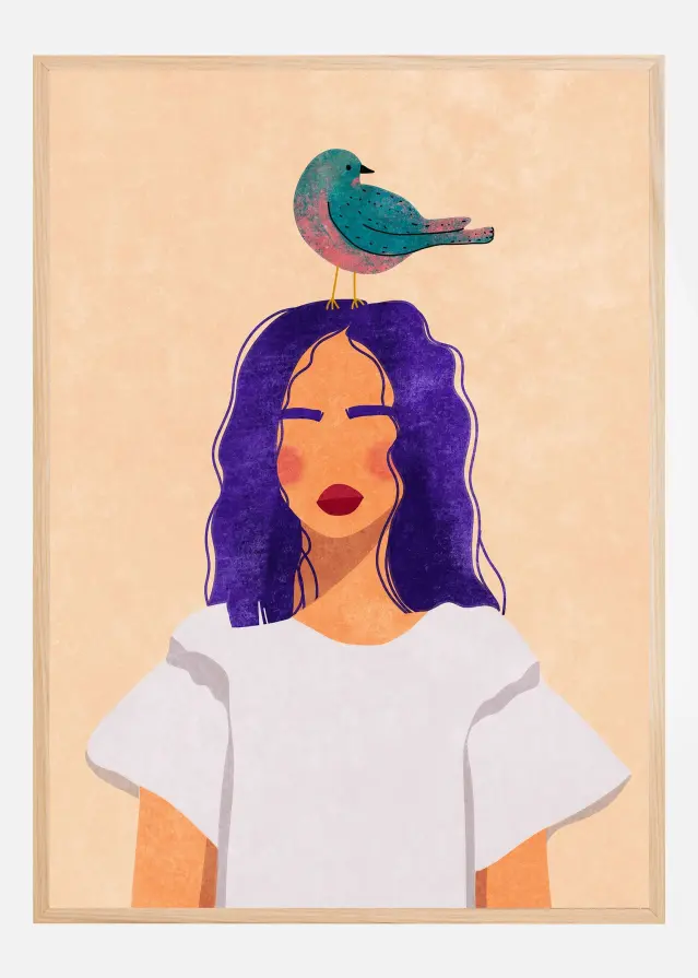 Girl with bird Poster