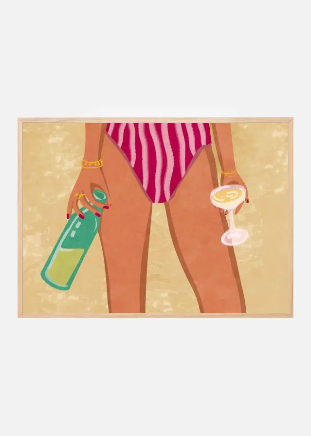 Girl with wine at the beach Poster