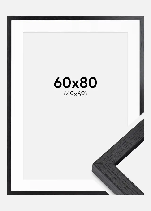 BGA Cadre Boîte Noir 60x80 cm - Passe-partout Blanc 50x70 cm