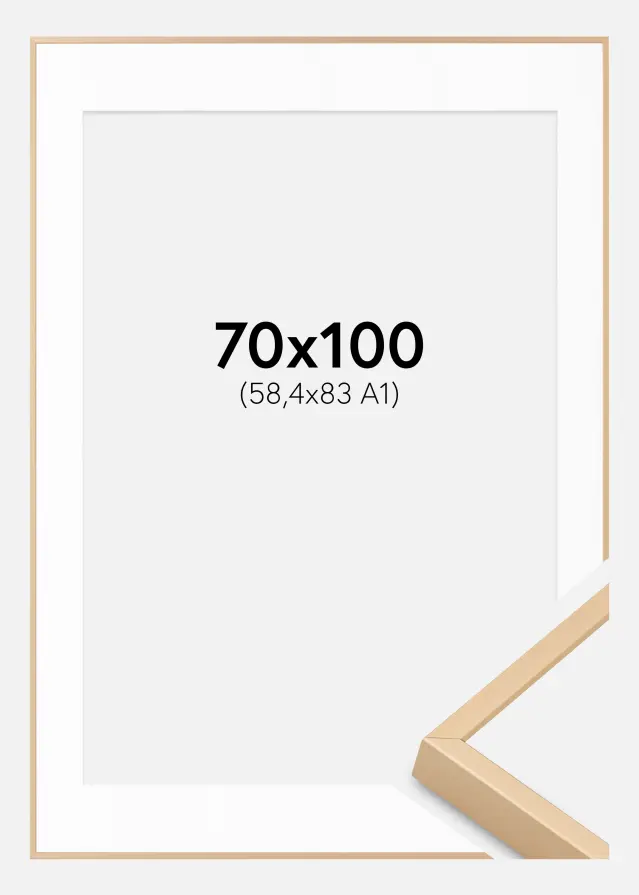 Cadre aluminium Laiton 70x100 cm - Passe-partout Blanc 59,4x84 cm