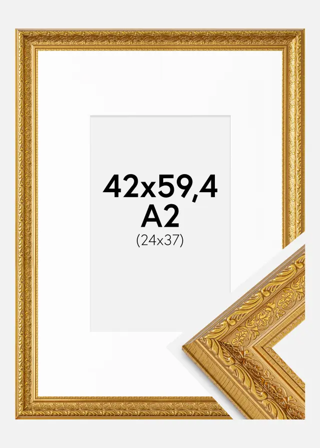 Cadre Ornate Or 42x59,4 cm - Passe-partout Blanc 25x38 cm