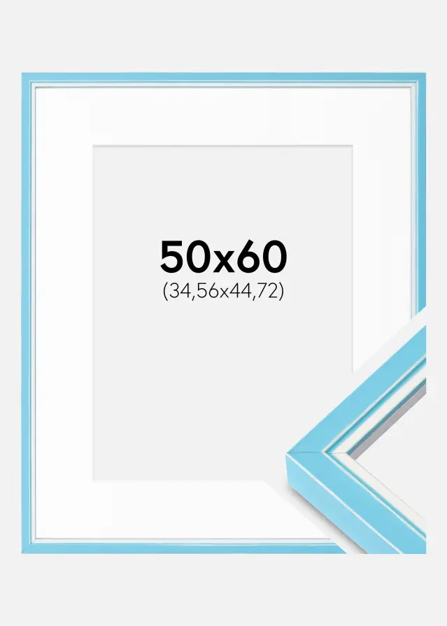 Cadre Diana Bleu Clair 50x60 cm - Passe-partout Blanc 14x18 inches