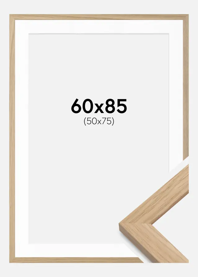 Cadre chêne bois 60x85 cm - Passe-partout Blanc 51x76 cm