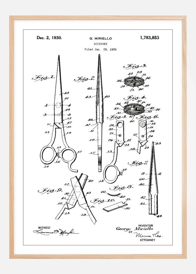 Dessin de brevet - Ciseau - Blanc Poster