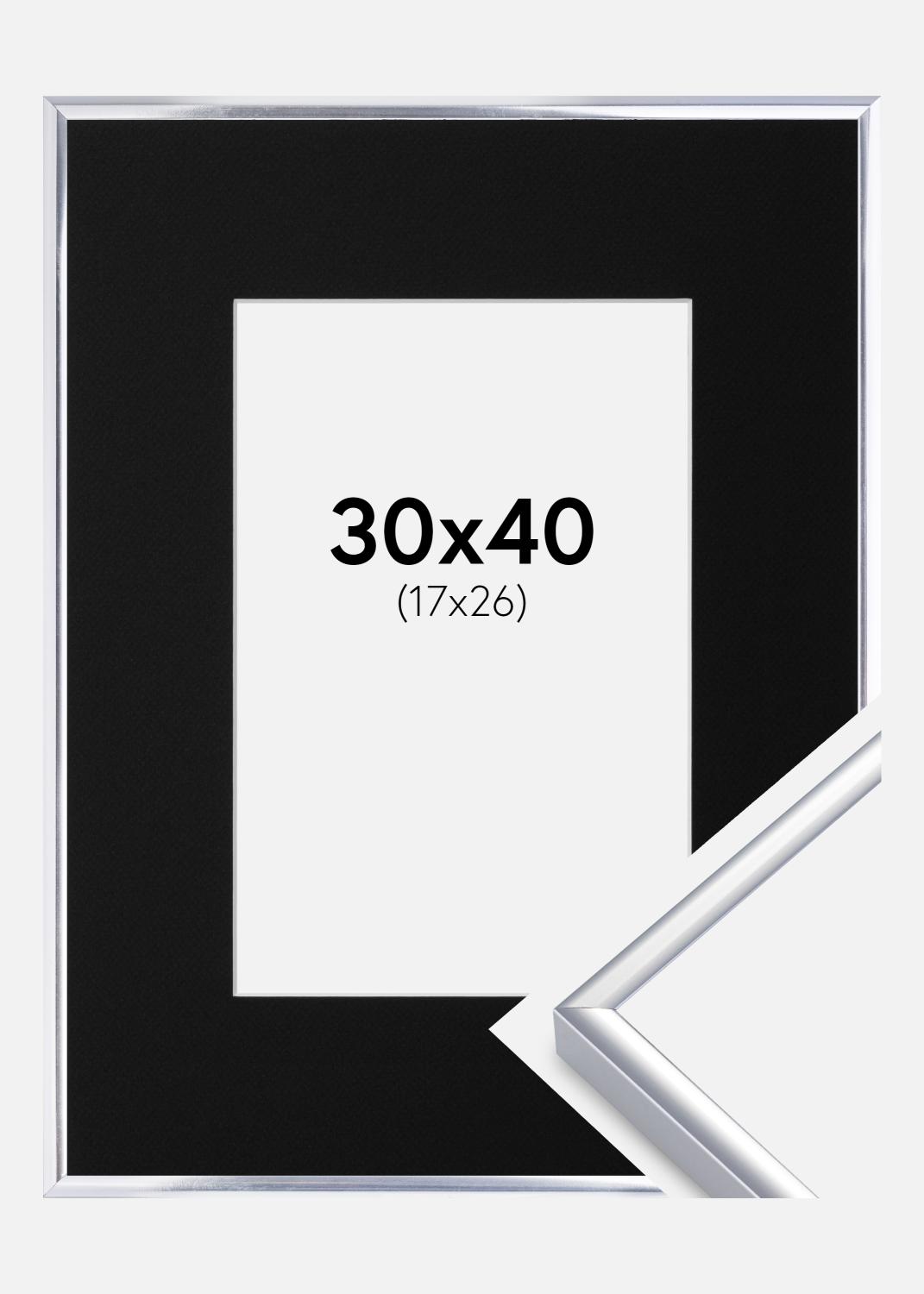 Product Image for Cadre Aluminium Brillant Argent 30x40 cm - Passe-partout Noir 18x27 cm