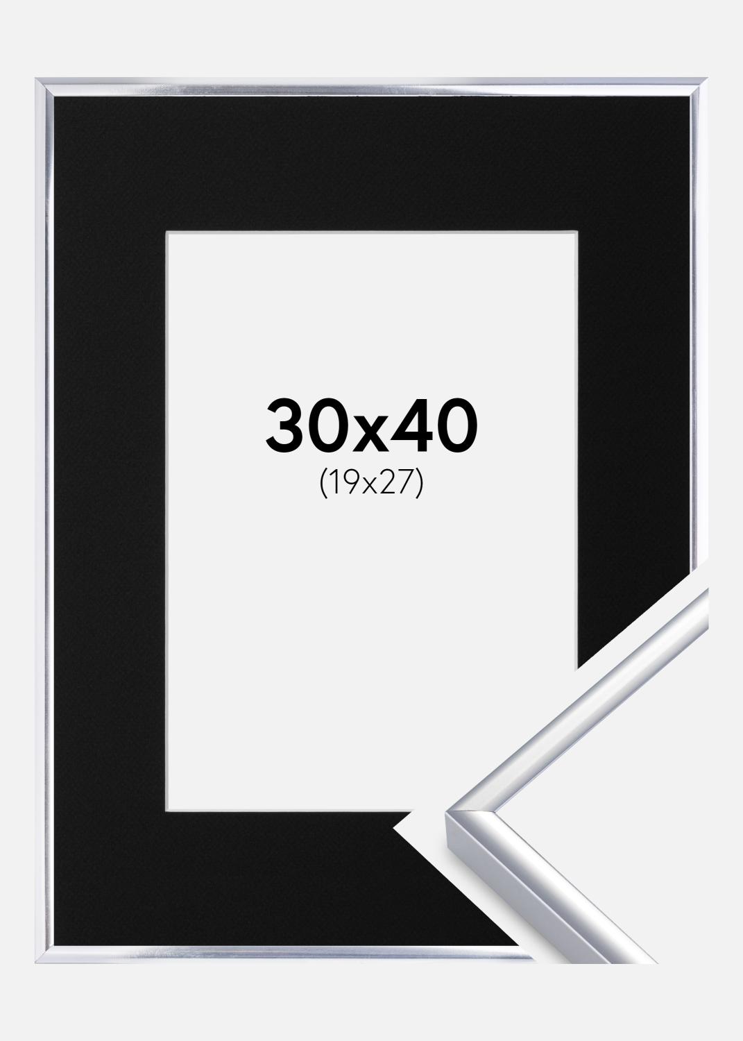 Product Image for Cadre Aluminium Brillant Argent 30x40 cm - Passe-partout Noir 20x28 cm