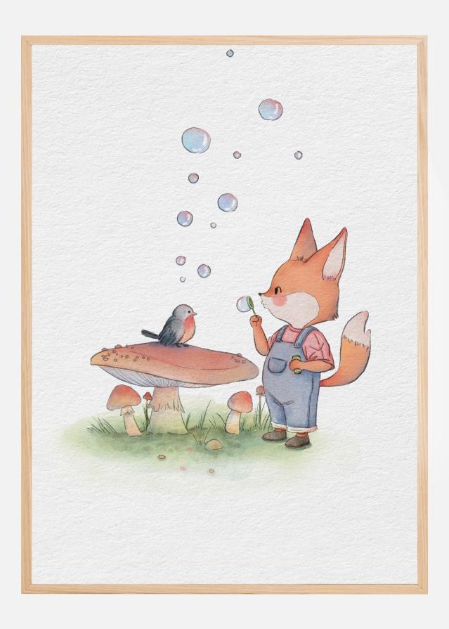 Fox and Bird Illustration Poster