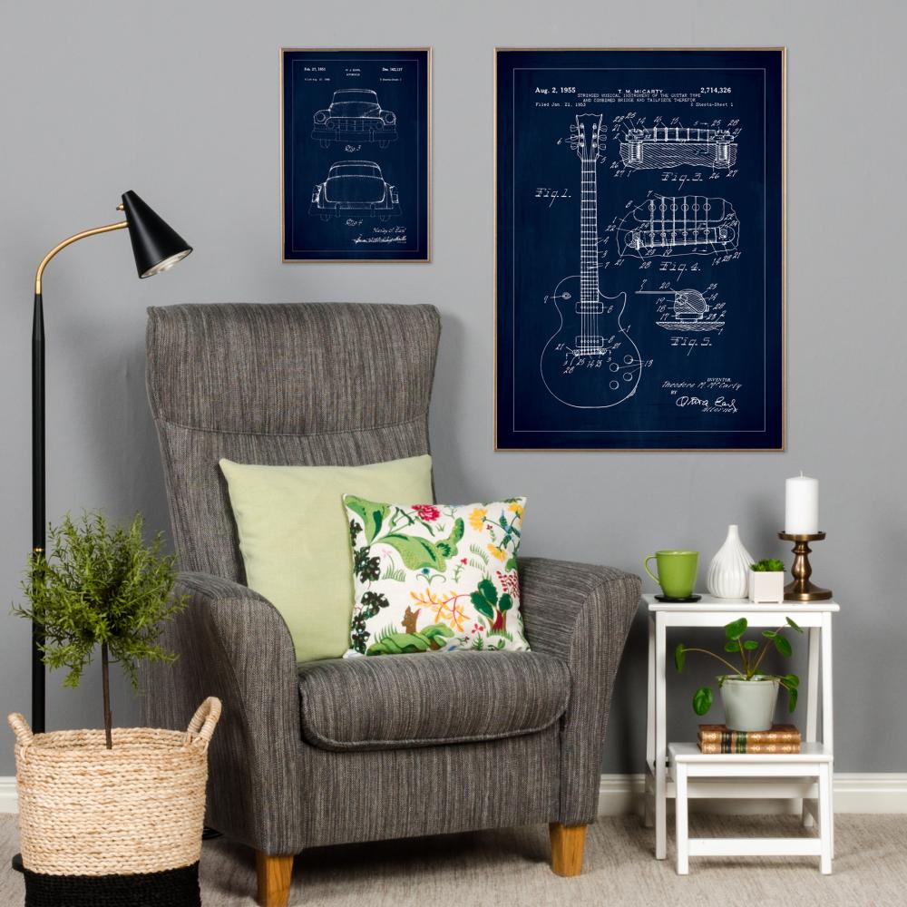 Dessin de brevet - Cadillac II - Bleu Poster