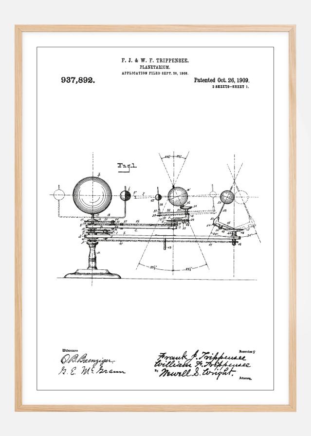 Dessin de brevet - Planétarium - Blanc Poster