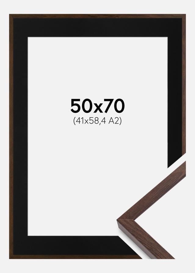 Cadre E-Line Noyer 50x70 cm - Passe-partout Noir 42x59,4 cm